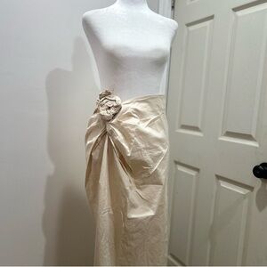 Zara Cream Maxi Wrap Skirt with Ruched Tie Front